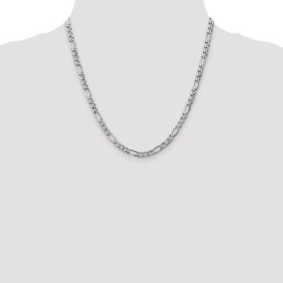 5.35mm, 14k White Gold, Hollow Figaro Chain Necklace, 20 Inch